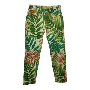 Chaser Tropical Leaf Print Jeans With Zipper Hem Cropped Size 26 Nwot